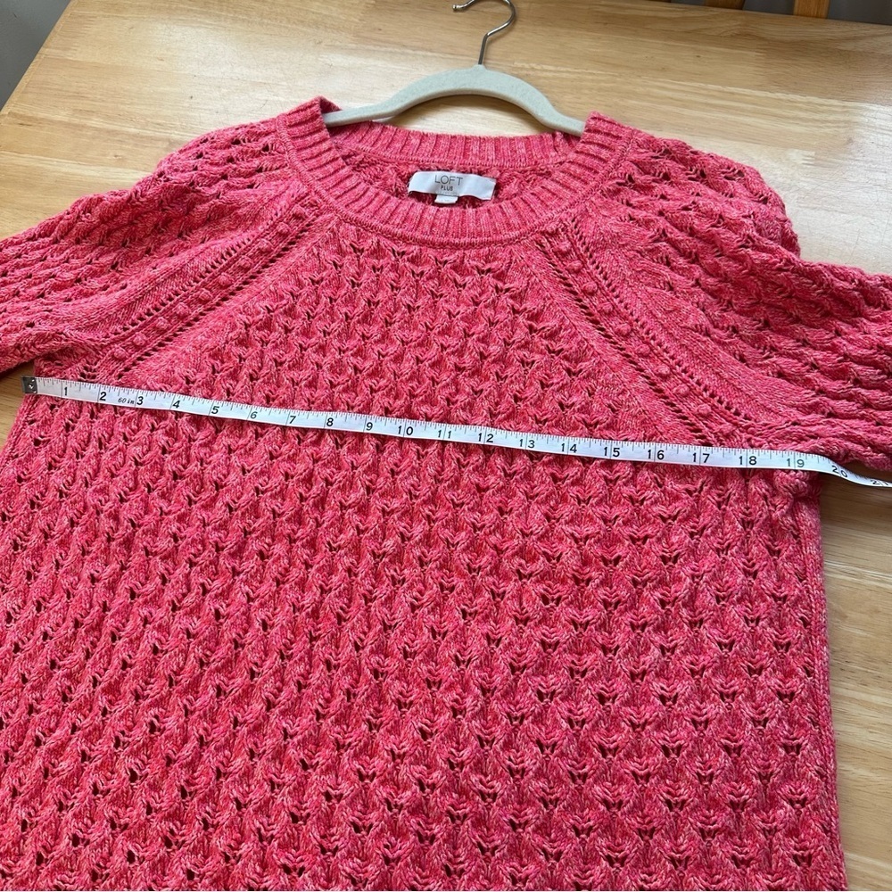 Loft Plus Size 14 Coral Pink Melon Long Sleeve Crochet Sweater - Picture 4 of 7